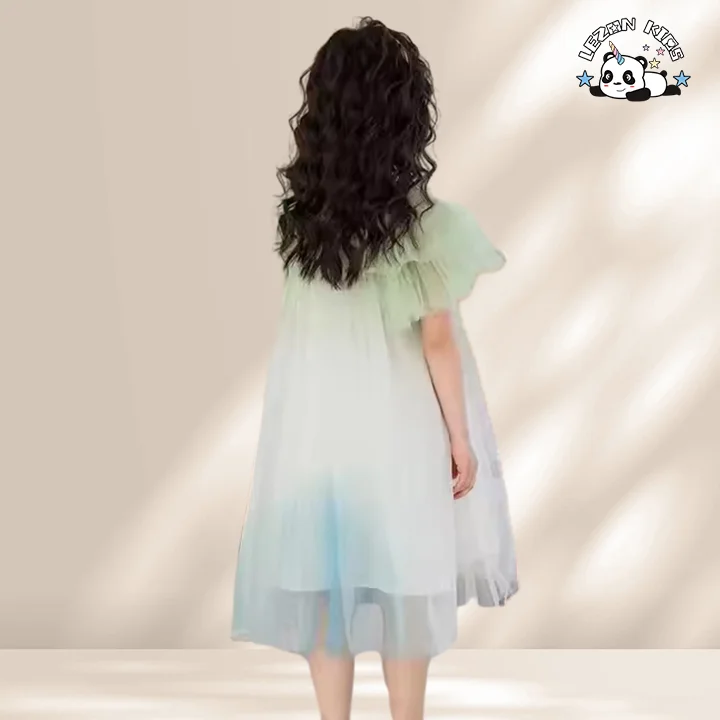 LEZONKIDS - Customizable Girls' Short Sleeve Tulle Dress Gentle Ruffle Puffy Layer Fashionable Print Lace Dress